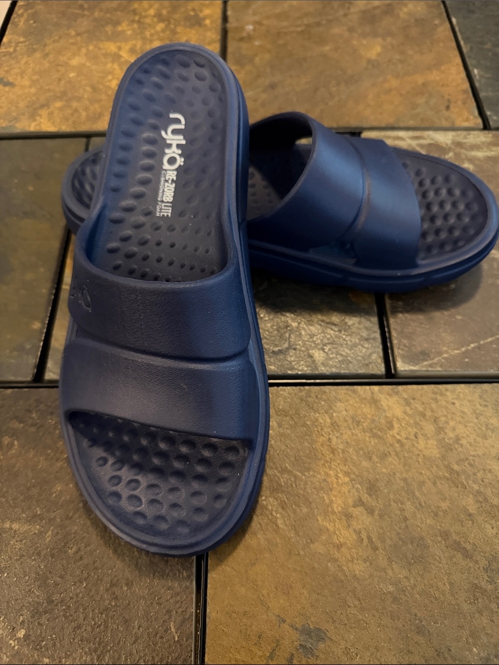 Ryka Navy Re-Zorb Lite Cushioned Foqm Slide Sandals-size 9, EUC *like new*
